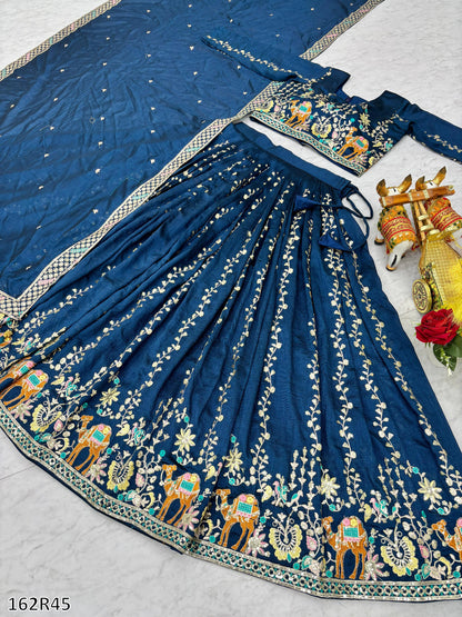 Wedding Special Pure Vichitra Lehenga Choli Set with Heavy Sequin & Thread Embroidery