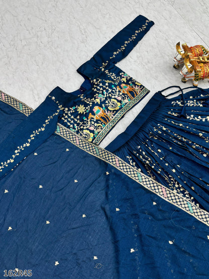 Wedding Special Pure Vichitra Lehenga Choli Set with Heavy Sequin & Thread Embroidery