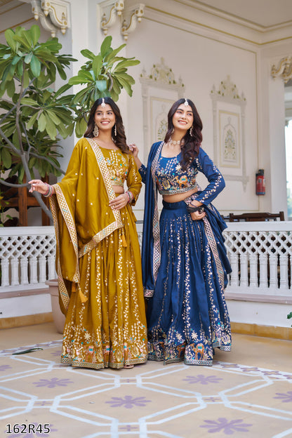 Wedding Special Pure Vichitra Lehenga Choli Set with Heavy Sequin & Thread Embroidery