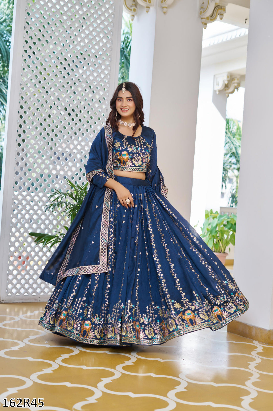 Wedding Special Pure Vichitra Lehenga Choli Set with Heavy Sequin & Thread Embroidery