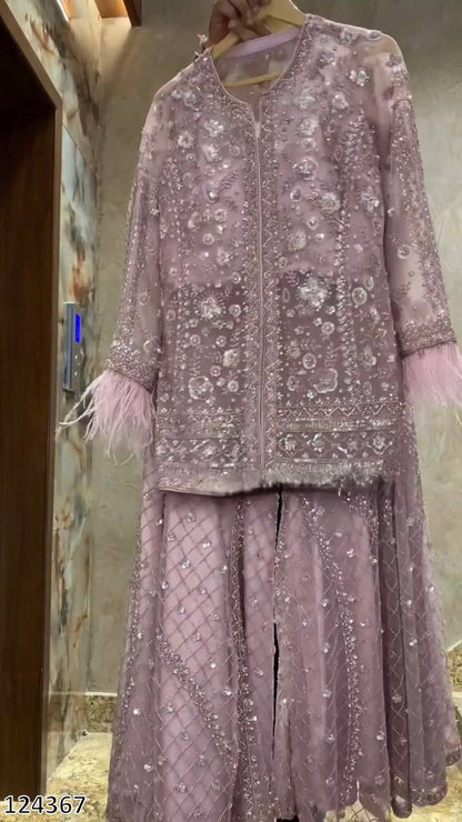 Trending Butterfly Net Top & Plazzo Set with Sequin Embroidery | Designer Party Wear