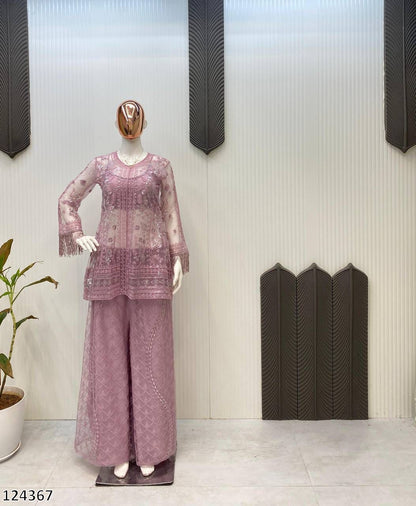 Trending Butterfly Net Top & Plazzo Set with Sequin Embroidery | Designer Party Wear