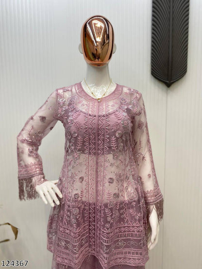 Trending Butterfly Net Top & Plazzo Set with Sequin Embroidery | Designer Party Wear