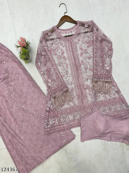 Trending Butterfly Net Top & Plazzo Set with Sequin Embroidery | Designer Party Wear
