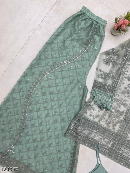 Trending Butterfly Net Top & Plazzo Set with Sequin Embroidery | Designer Party Wear