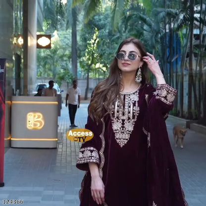 Winter Velvet 3-Piece Palazzo Suit with Sequin Embroidery | Party & Festive Wear