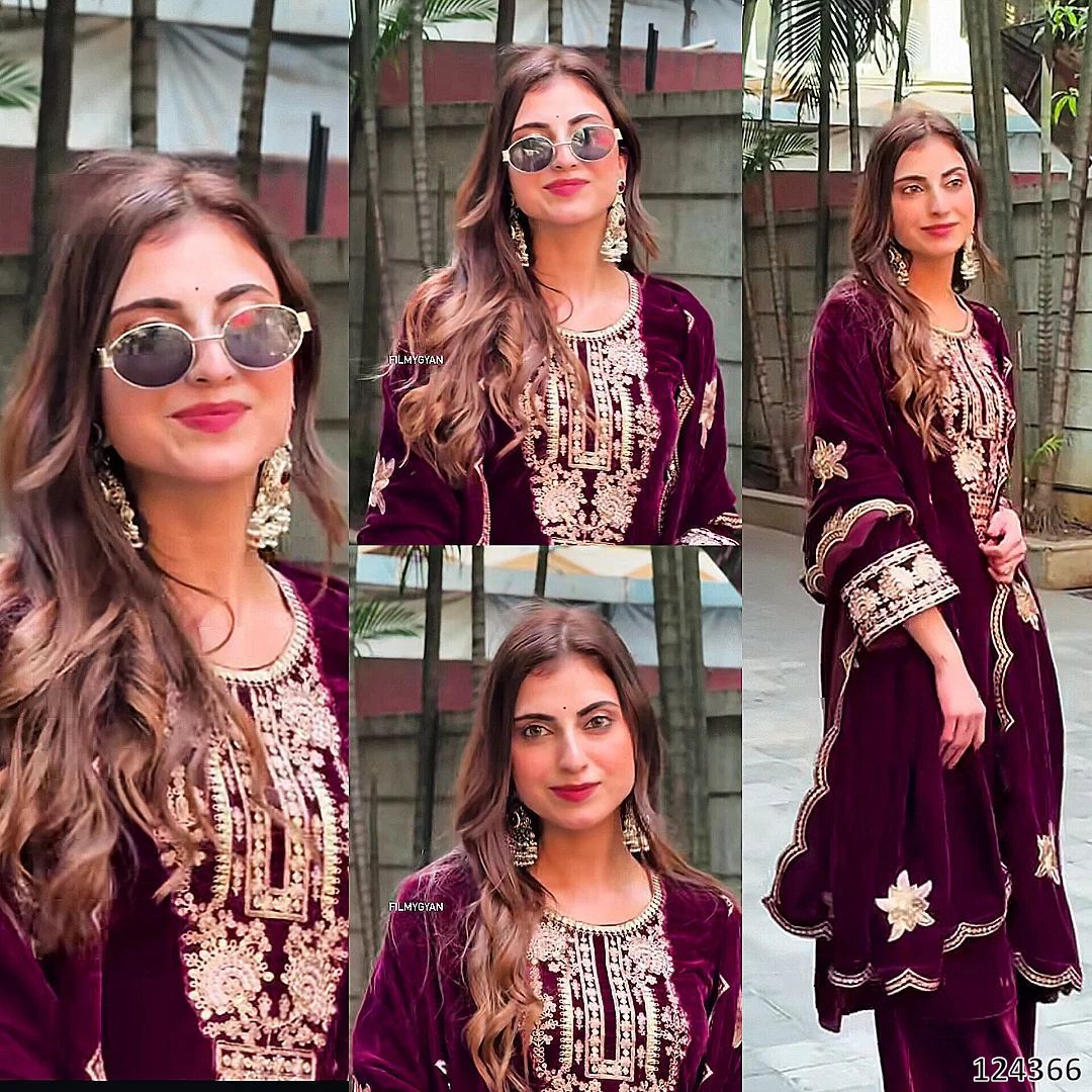 Winter Velvet 3-Piece Palazzo Suit with Sequin Embroidery | Party & Festive Wear