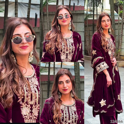 Winter Velvet 3-Piece Palazzo Suit with Sequin Embroidery | Party & Festive Wear