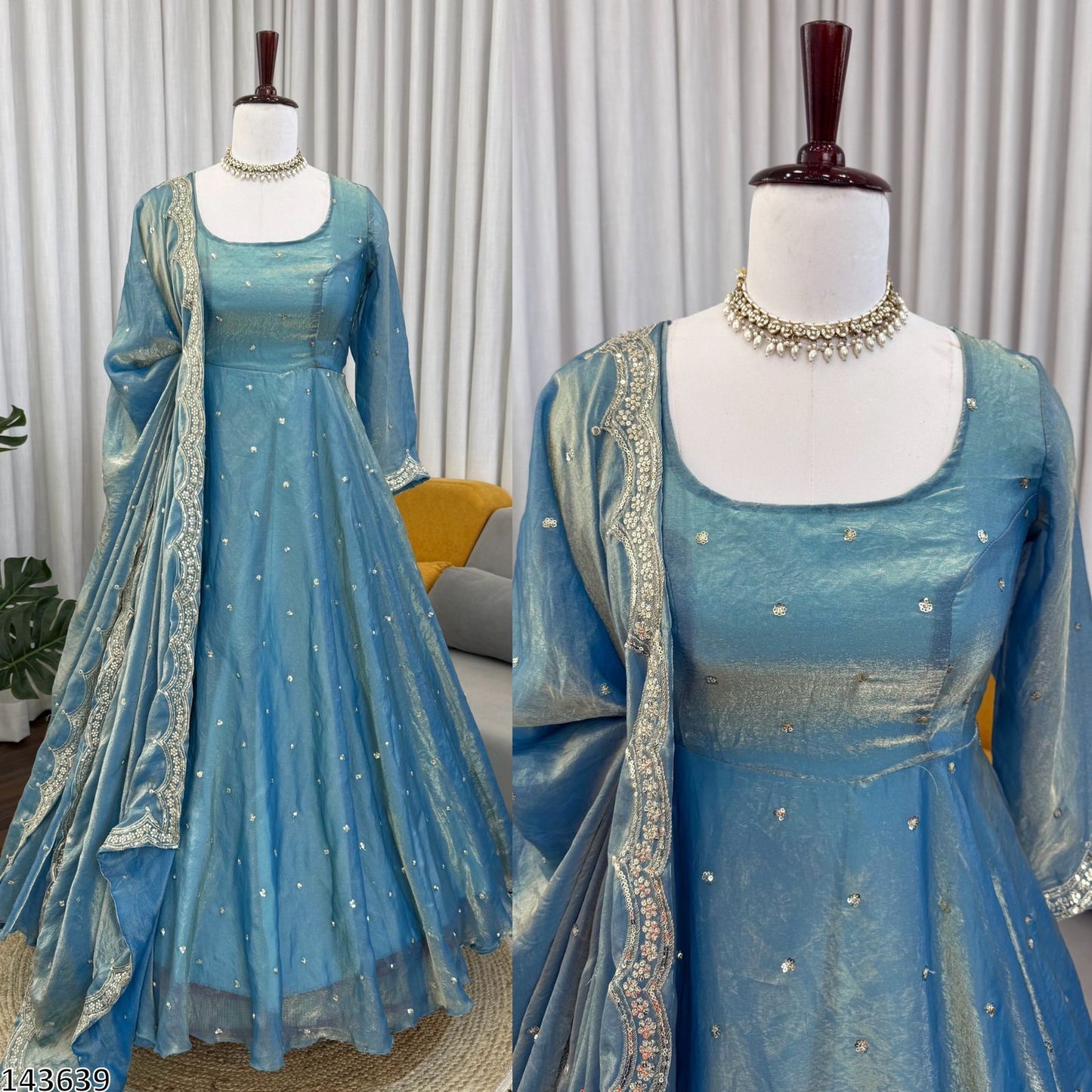 Fendy Silk Anarkali Palazzo Set with Sequins Work Dupatt