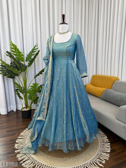 Fendy Silk Anarkali Palazzo Set with Sequins Work Dupatt