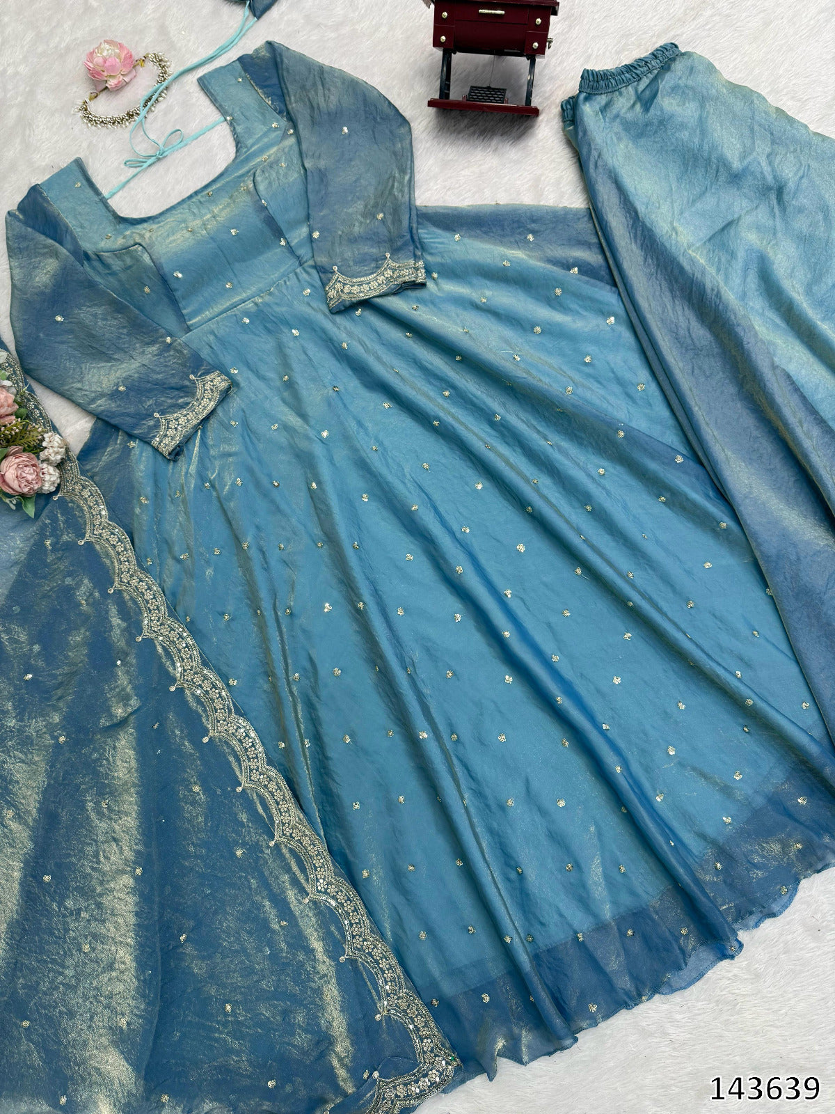Fendy Silk Anarkali Palazzo Set with Sequins Work Dupatt