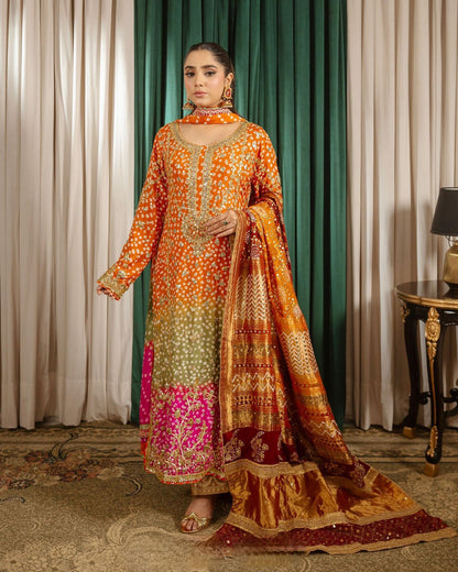 Printed Chinon Silk Long Kurti Palazzo Set with Dupatta