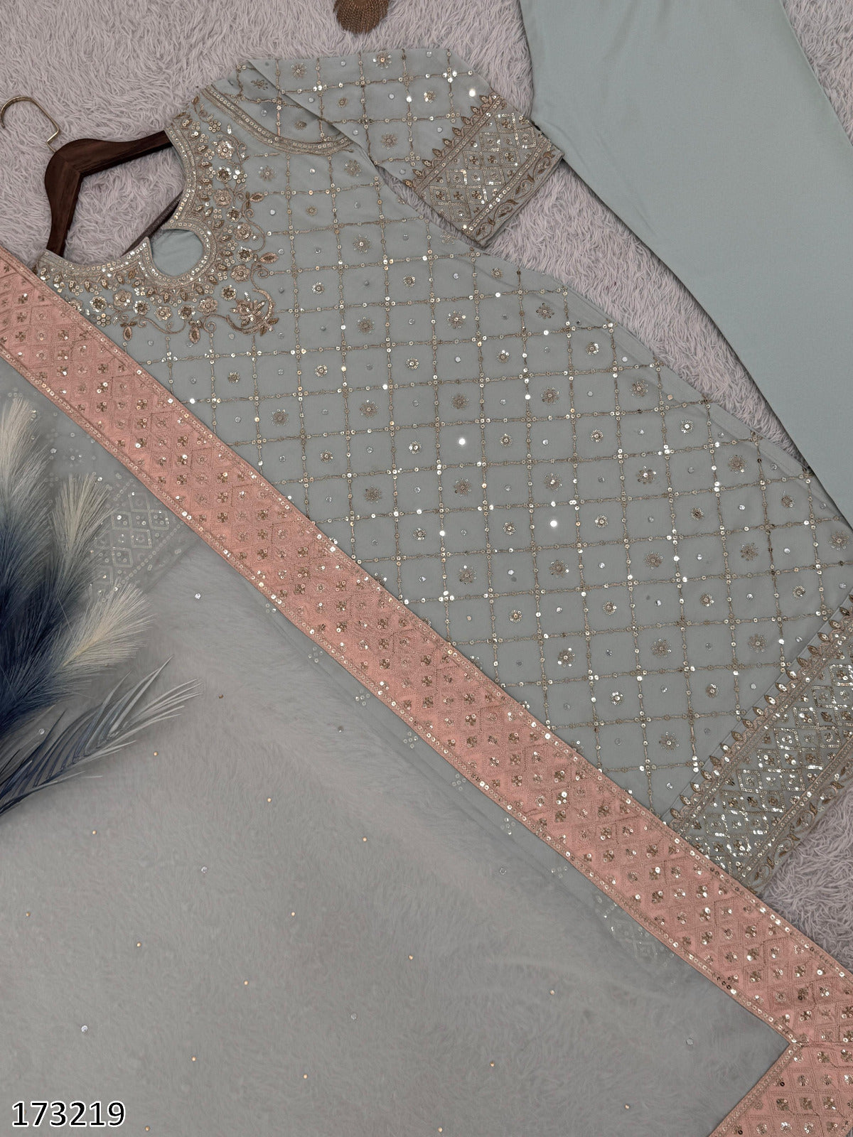 Faux Georgette Embroidered Top-Pant with Dupatta Set | Mirror Work | Ready to Wear
