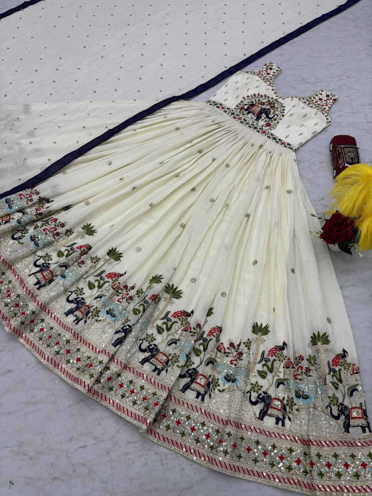 Festival Wear Chinon Gown with Embroidery & Sequin Work | Fully Stitched Designer Gown with Dupatta