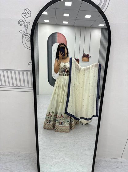 Festival Wear Chinon Gown with Embroidery & Sequin Work | Fully Stitched Designer Gown with Dupatta