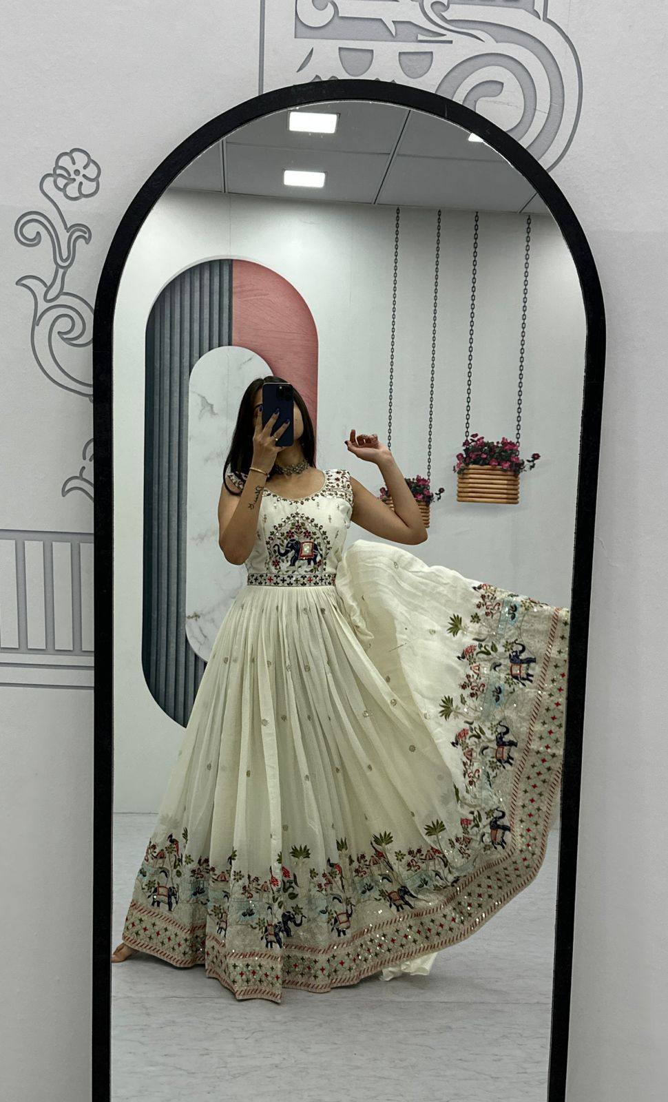 Festival Wear Chinon Gown with Embroidery & Sequin Work | Fully Stitched Designer Gown with Dupatta