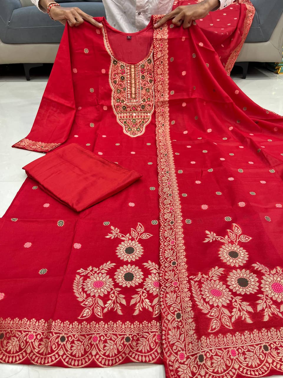 Wedding Special Pure Banarasi Suit Set with Pant & Zari Jacquard Dupatta