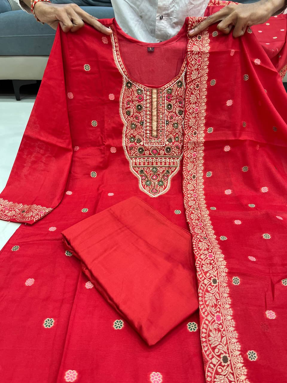 Wedding Special Pure Banarasi Suit Set with Pant & Zari Jacquard Dupatta