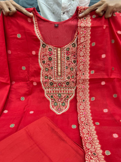 Wedding Special Pure Banarasi Suit Set with Pant & Zari Jacquard Dupatta