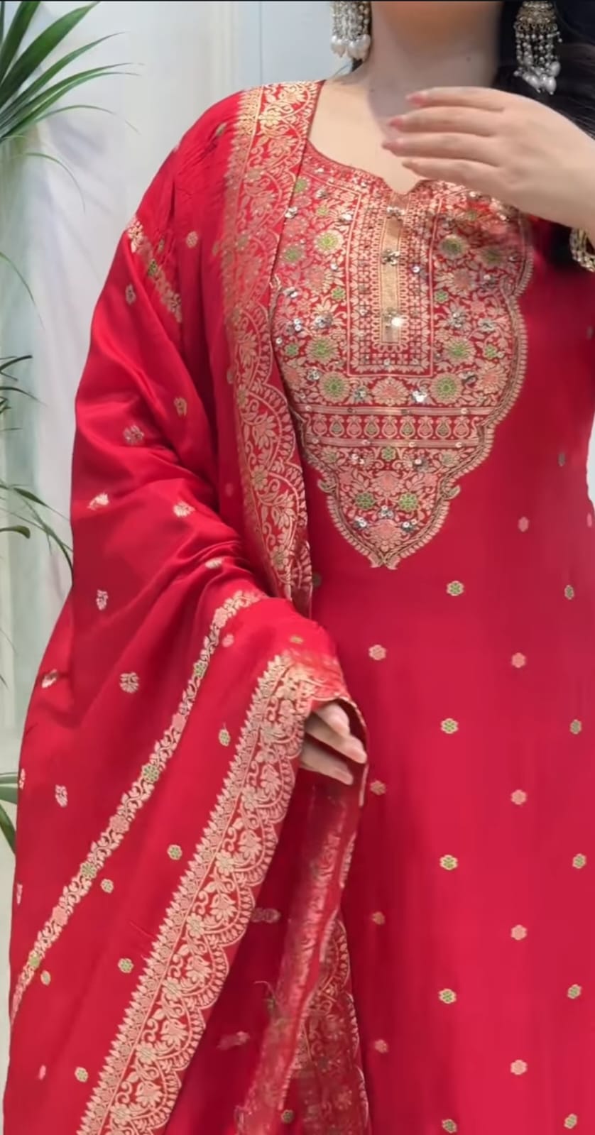 Wedding Special Pure Banarasi Suit Set with Pant & Zari Jacquard Dupatta