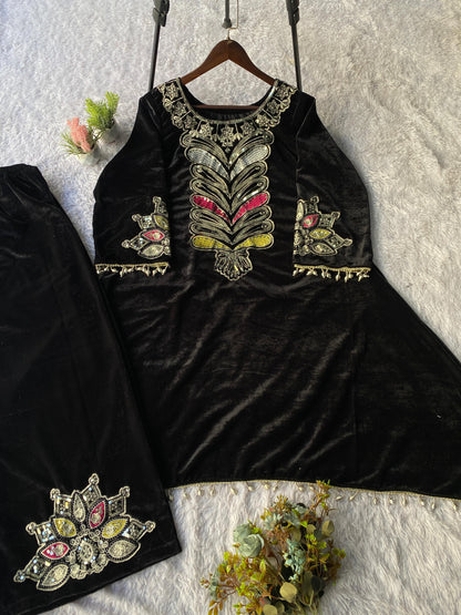 2026 Exclusive Velvet Embroidered Co-Ord Set for Women | Premium Winter Top & Plazzo with Sequin Work