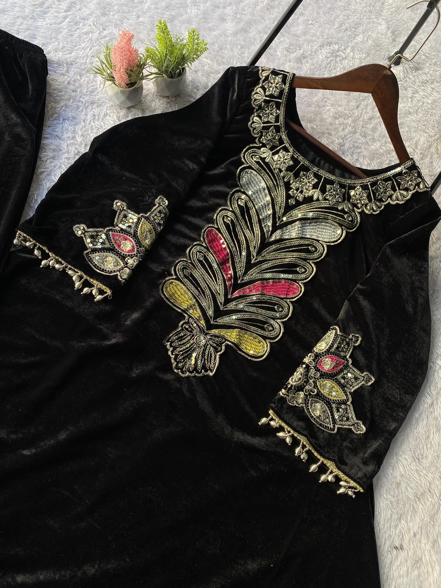 2026 Exclusive Velvet Embroidered Co-Ord Set for Women | Premium Winter Top & Plazzo with Sequin Work