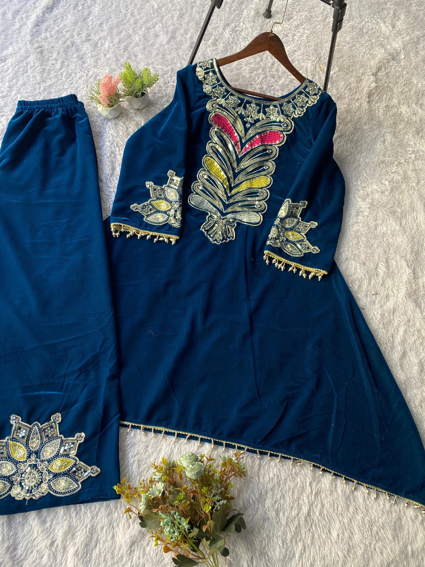 2026 Exclusive Velvet Embroidered Co-Ord Set for Women | Premium Winter Top & Plazzo with Sequin Work