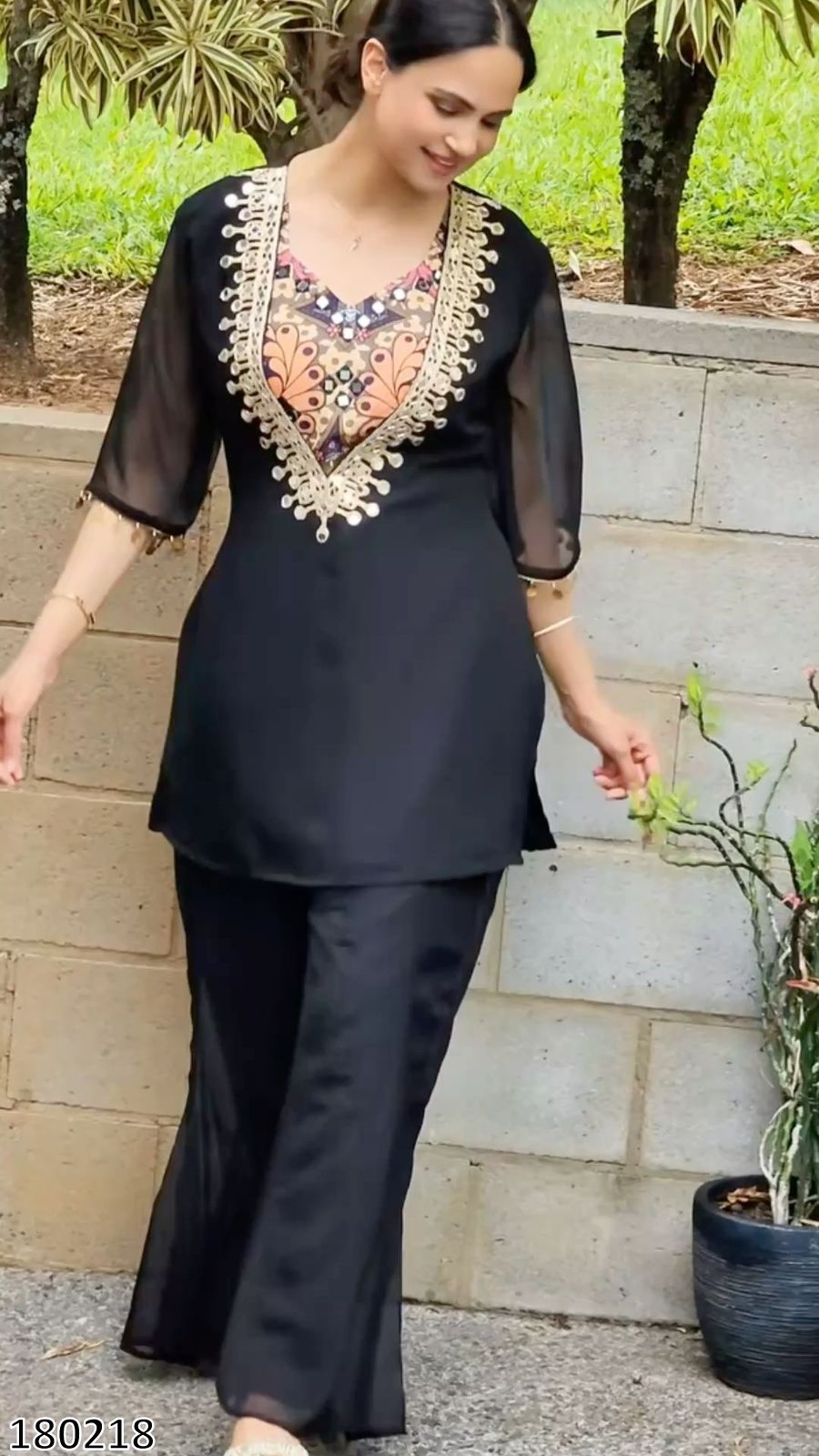 Party Wear Blouse Suit Set with Heavy Tebby Organza | Embroidered Top, Printed Blouse & Palazzo