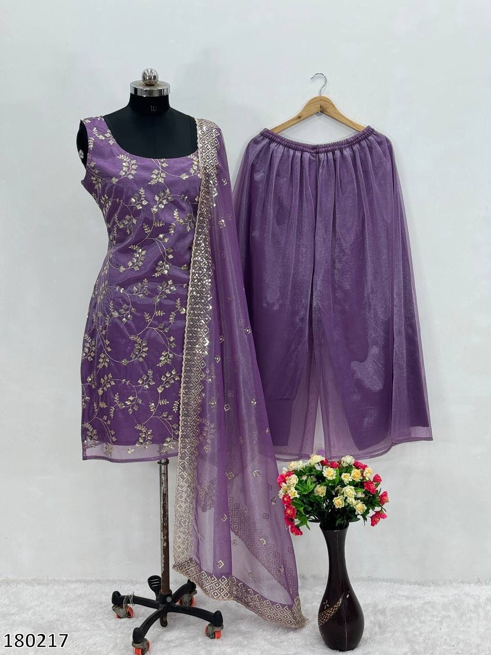 Designer Jimmy Choo Organza 3-Piece Suit Set | Heavy Embroidered Top, Pant & Dupatta – Ready to Wear