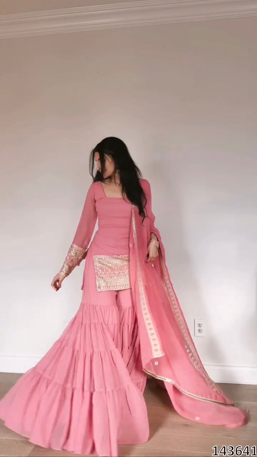Designer Fox Georgette Top Sharara &amp; Dupatta Set | Heavy 9mm Sequin Embroidery – Ready to Wear