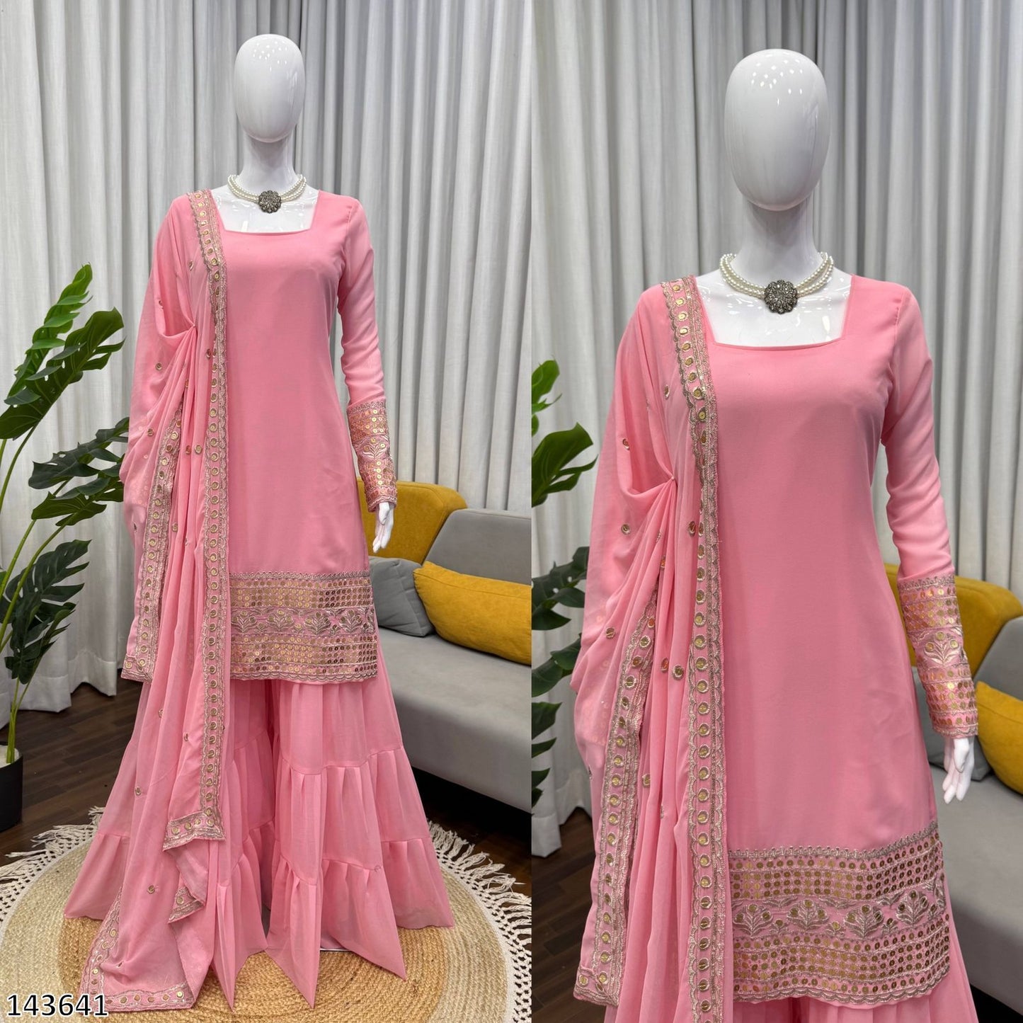 Designer Fox Georgette Top Sharara &amp; Dupatta Set | Heavy 9mm Sequin Embroidery – Ready to Wear