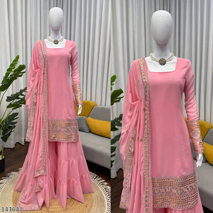 Designer Fox Georgette Top Sharara &amp; Dupatta Set | Heavy 9mm Sequin Embroidery – Ready to Wear