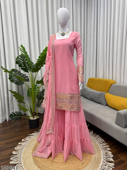 Designer Fox Georgette Top Sharara &amp; Dupatta Set | Heavy 9mm Sequin Embroidery – Ready to Wear