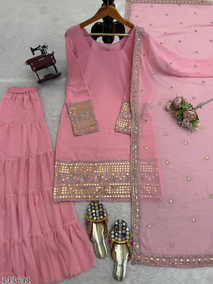 Designer Fox Georgette Top Sharara &amp; Dupatta Set | Heavy 9mm Sequin Embroidery – Ready to Wear