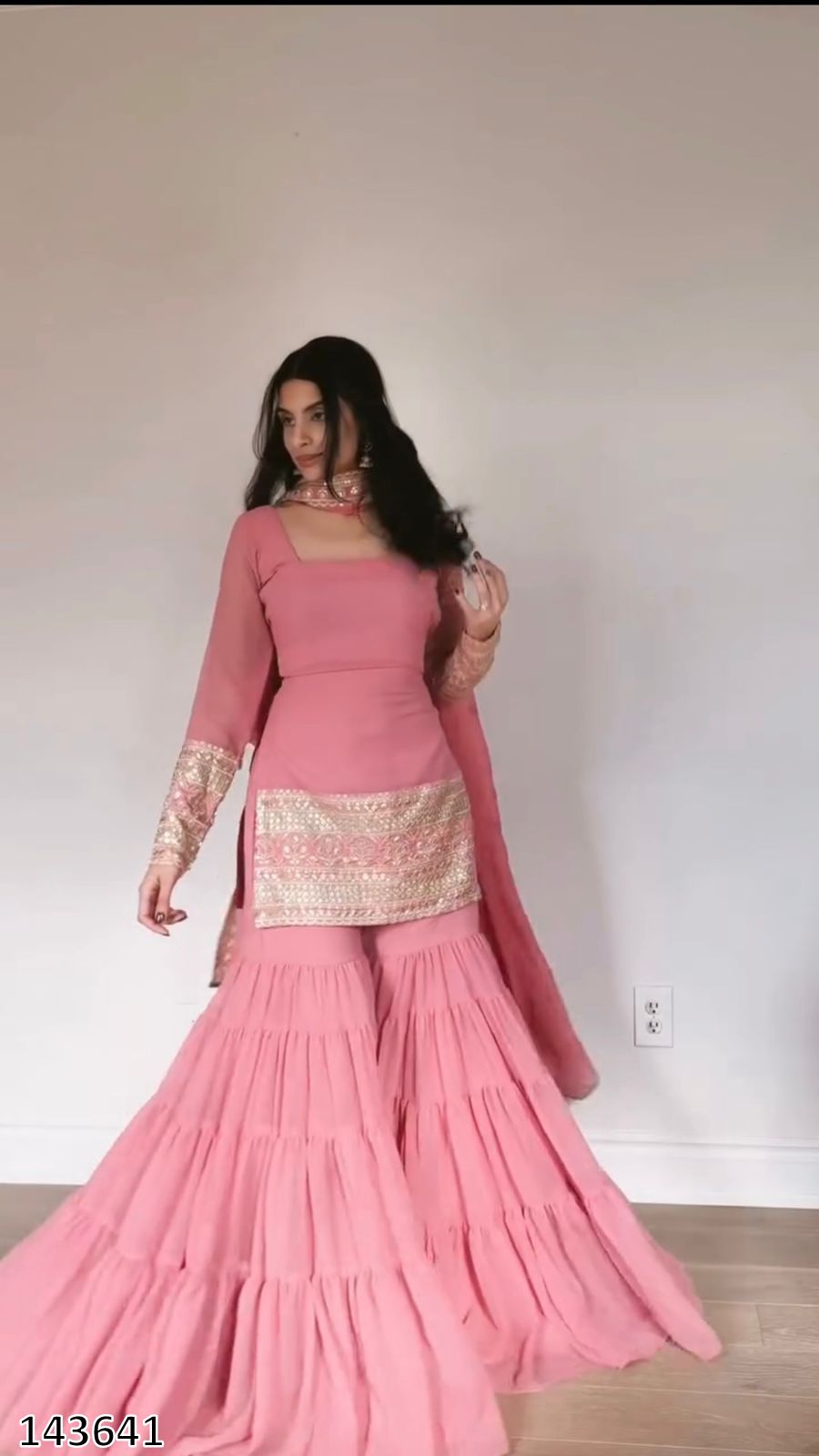 Designer Fox Georgette Top Sharara &amp; Dupatta Set | Heavy 9mm Sequin Embroidery – Ready to Wear