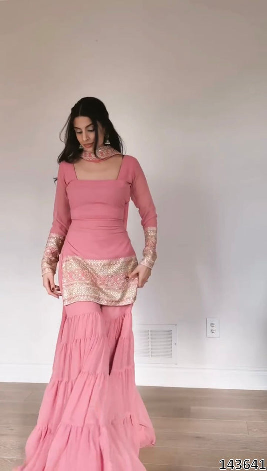 Designer Fox Georgette Top Sharara &amp; Dupatta Set | Heavy 9mm Sequin Embroidery – Ready to Wear