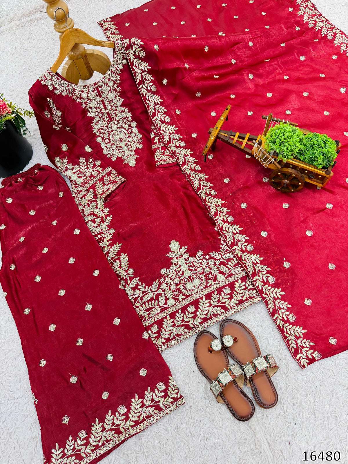 Designer GMY Silk Embroidered Top Plazzo Dupatta Set | Heavy Sequin Work | Ready-to-Wear Ethnic Party Wear