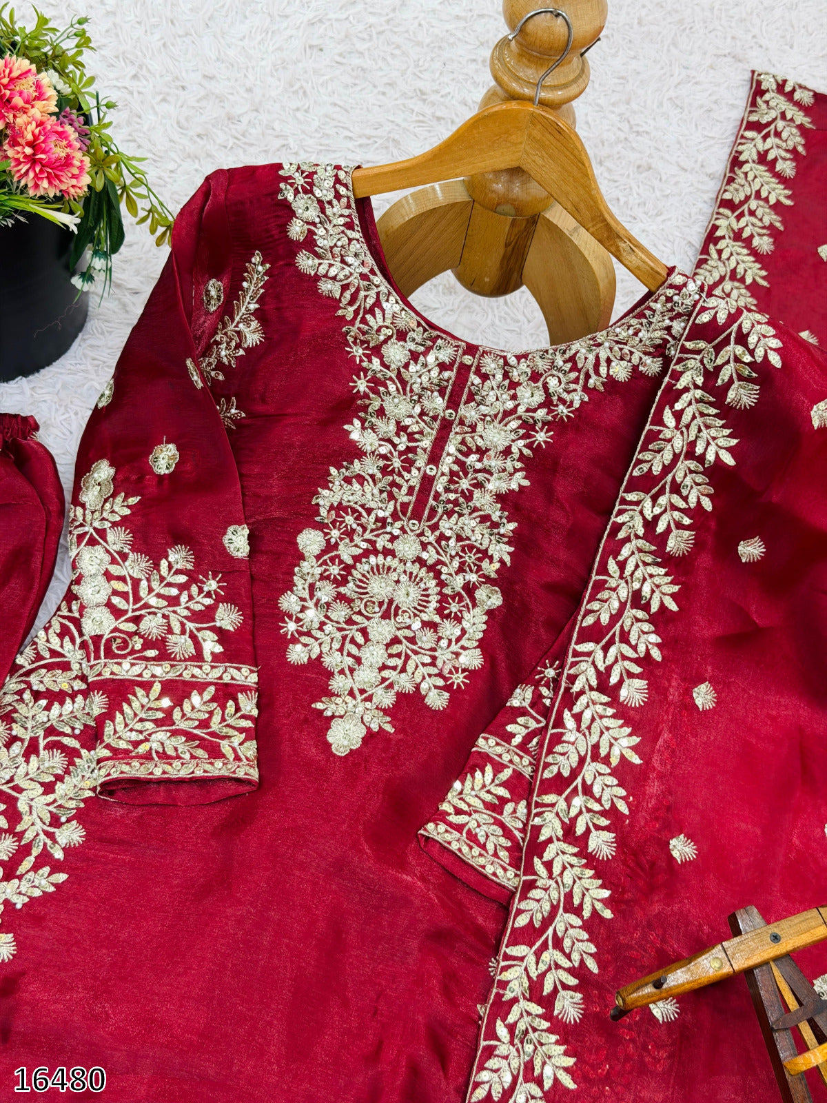 Designer GMY Silk Embroidered Top Plazzo Dupatta Set | Heavy Sequin Work | Ready-to-Wear Ethnic Party Wear