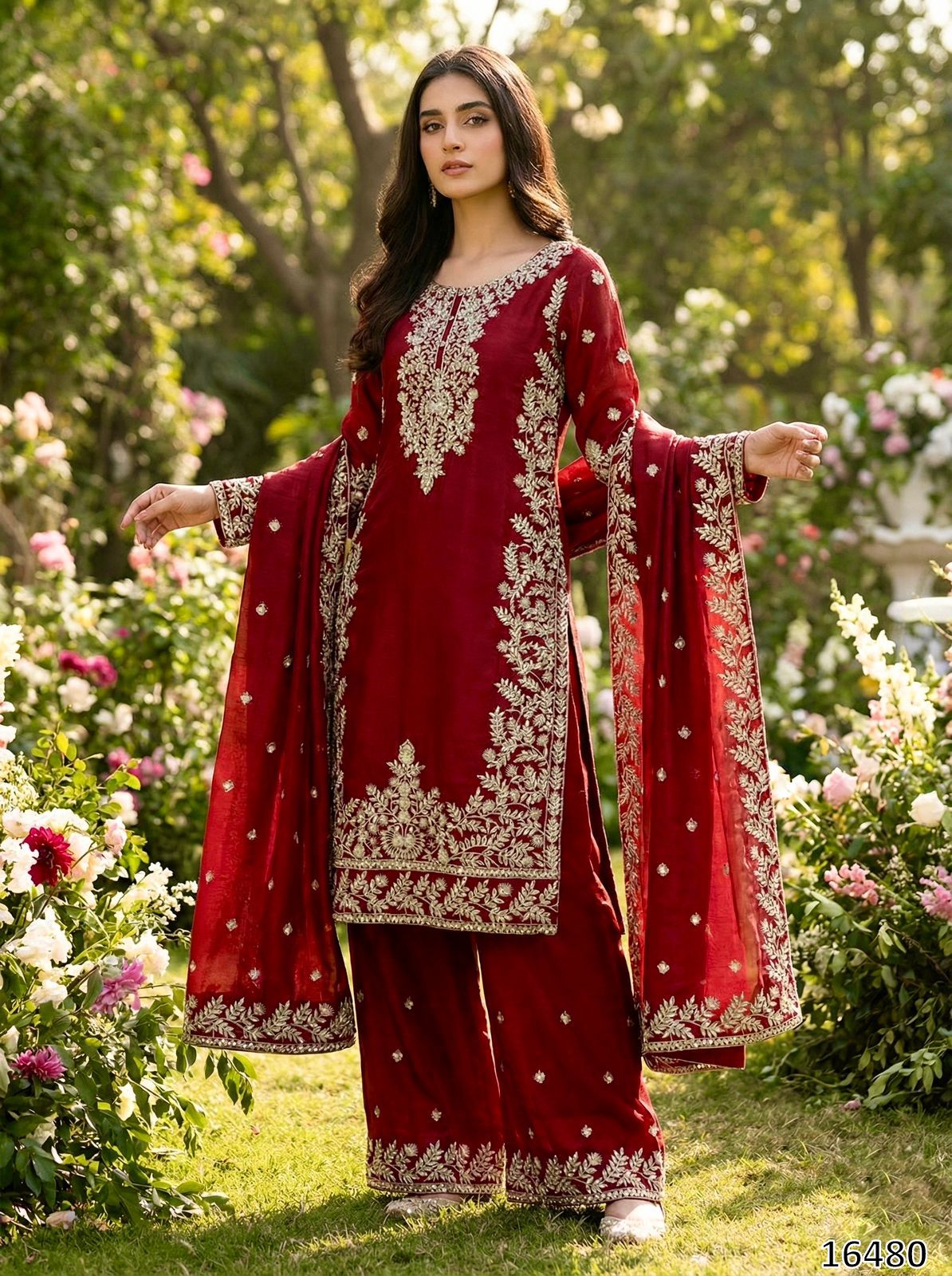 Designer GMY Silk Embroidered Top Plazzo Dupatta Set | Heavy Sequin Work | Ready-to-Wear Ethnic Party Wear
