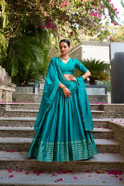 Pure Chanderi Lehenga Choli Set with Zari Border & Sequin Dupatta | Lightweight Festive Wear