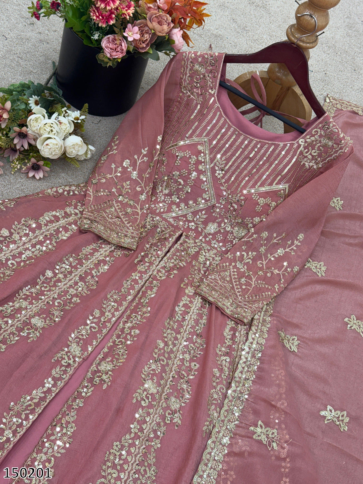 Designer Crunchy Silk Top Gharara Dupatta Set | Heavy Embroidery & Sequin Work