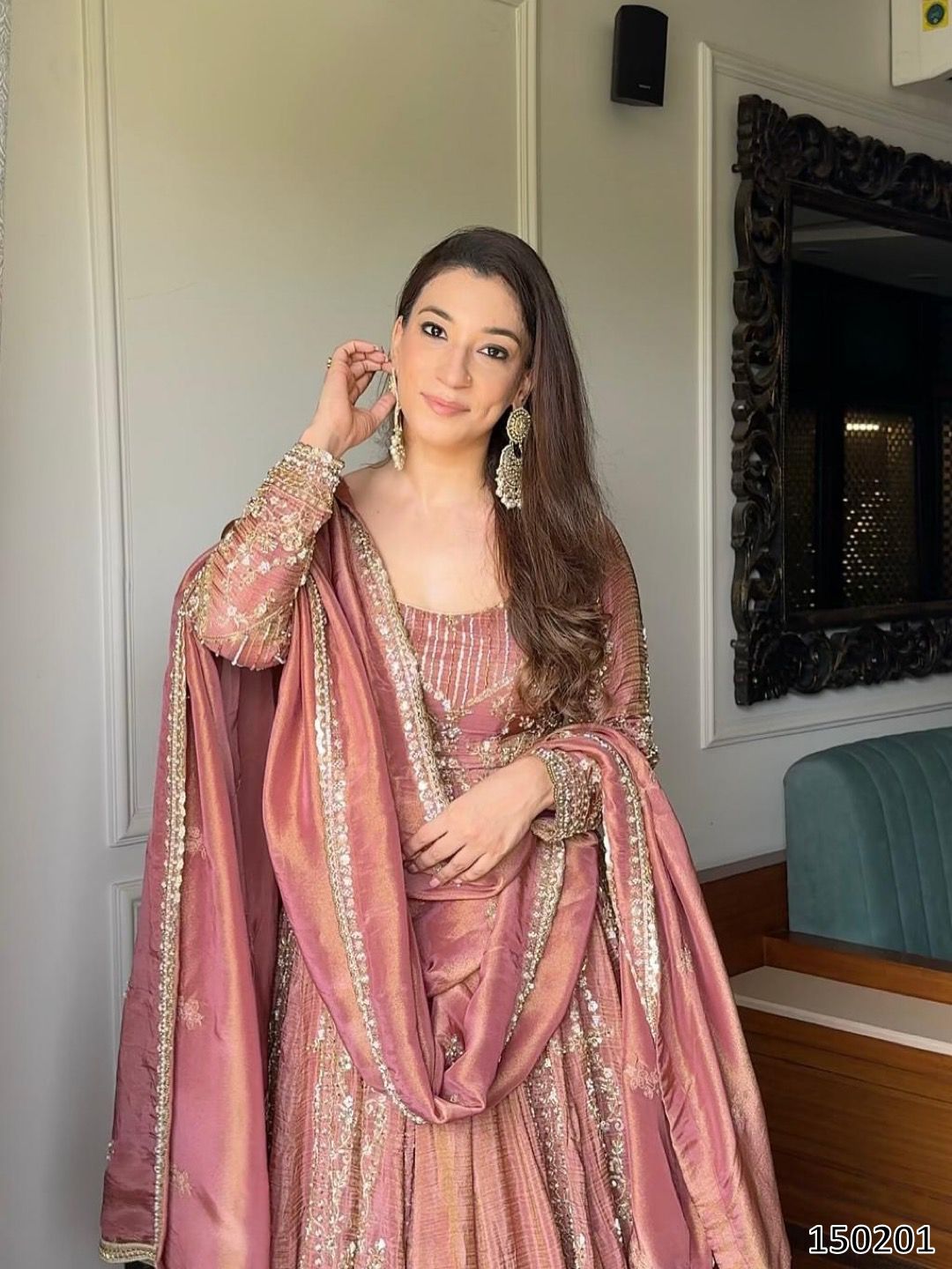 Designer Crunchy Silk Top Gharara Dupatta Set | Heavy Embroidery & Sequin Work