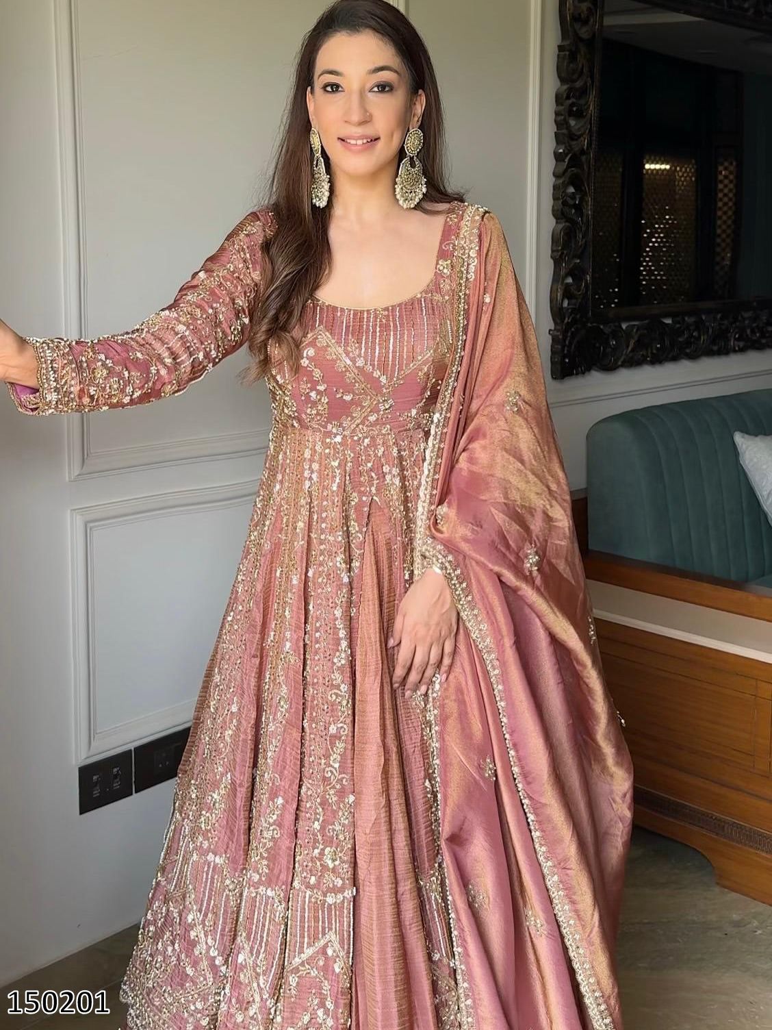 Designer Crunchy Silk Top Gharara Dupatta Set | Heavy Embroidery & Sequin Work