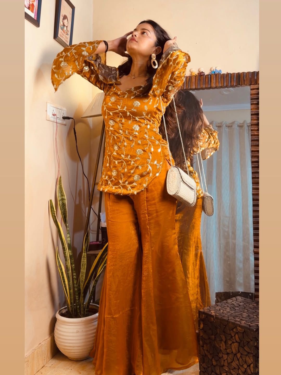 NC Moss Designer Top & Plazzo Set with Sequin Embroidery | Wedding Season Party Wear