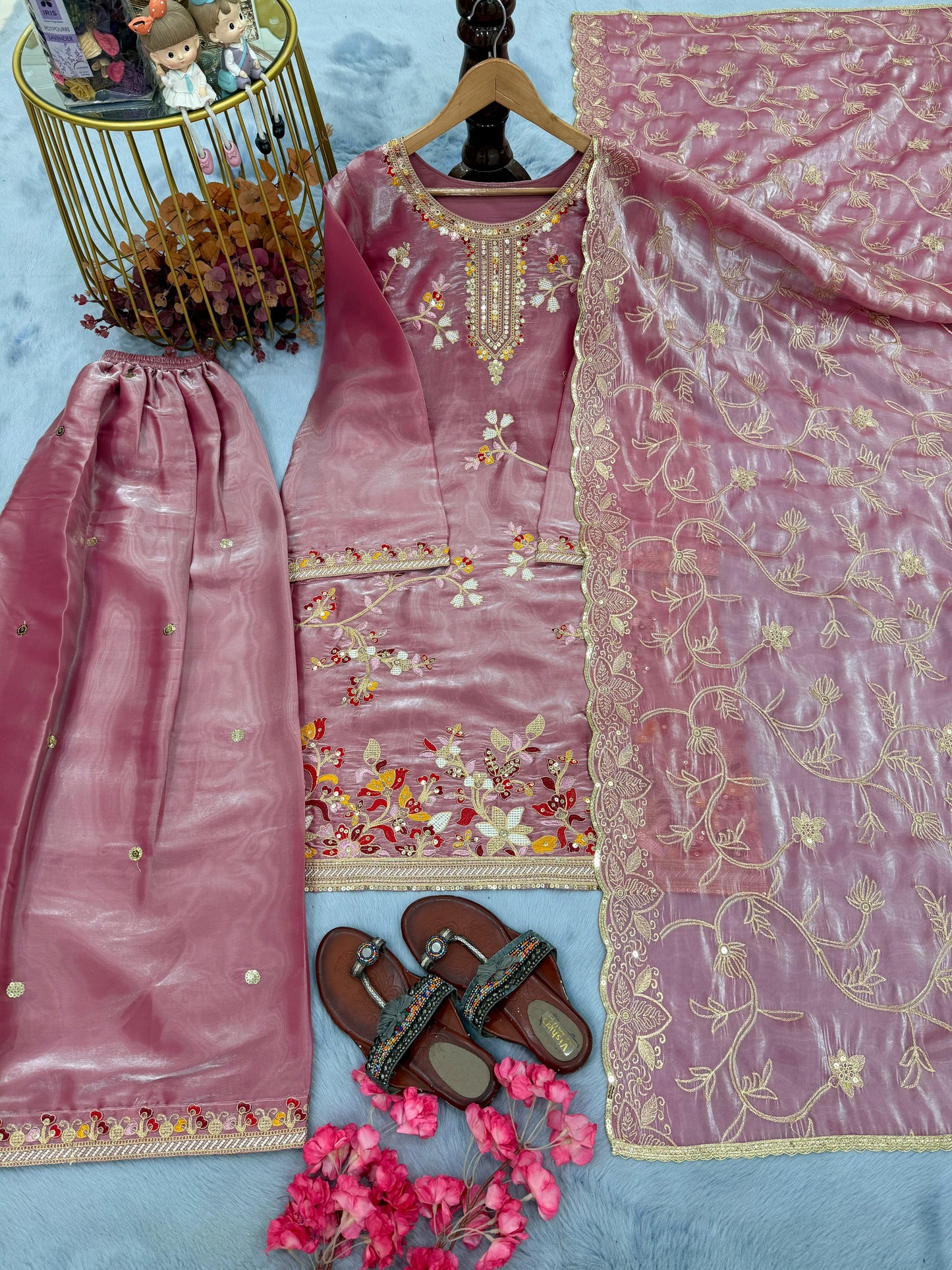 Pure GMY Silk Designer Top Plazzo & Dupatta Set with Heavy Embroidery | Premium Party Wear Ethnic Outfit