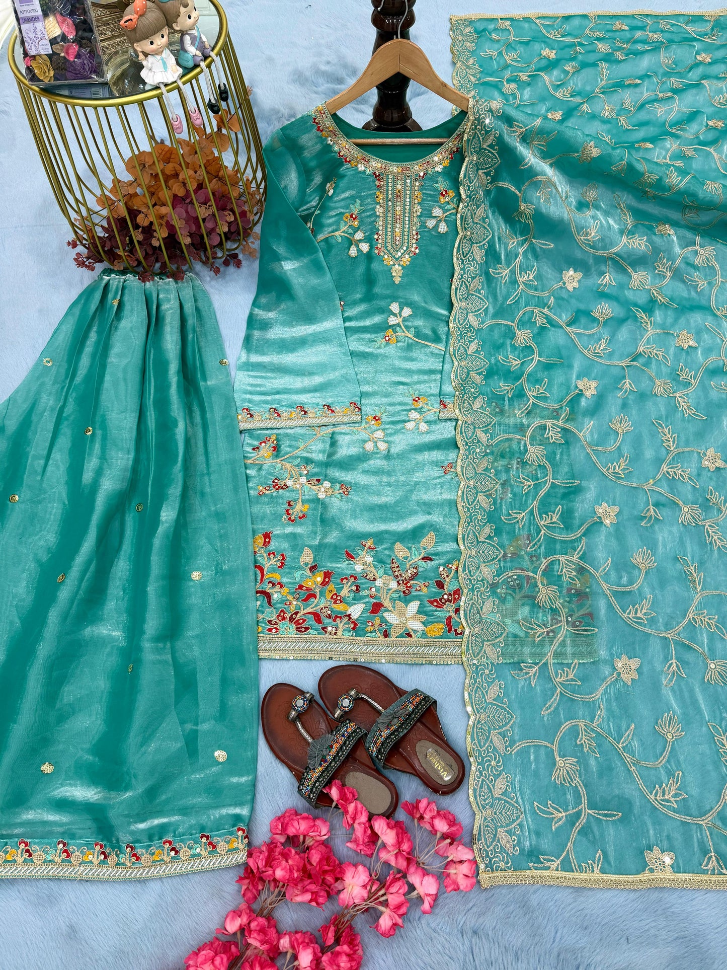 Pure GMY Silk Designer Top Plazzo & Dupatta Set with Heavy Embroidery | Premium Party Wear Ethnic Outfit