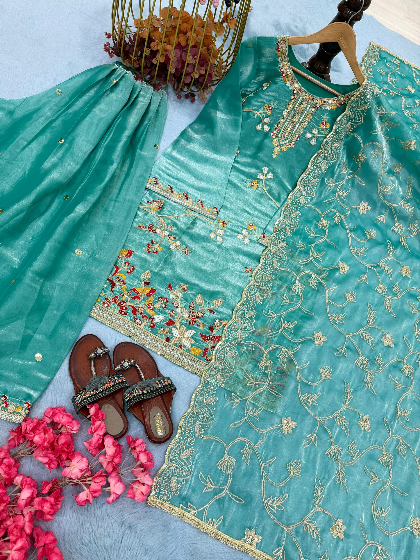 Pure GMY Silk Designer Top Plazzo & Dupatta Set with Heavy Embroidery | Premium Party Wear Ethnic Outfit