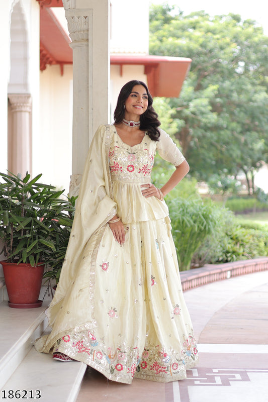Premium Gold Crush Sequins Embroidered Lehenga Choli Set