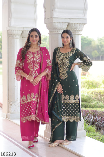 Premium Faux Blooming Kurti with Pant &amp; Dupatta Set