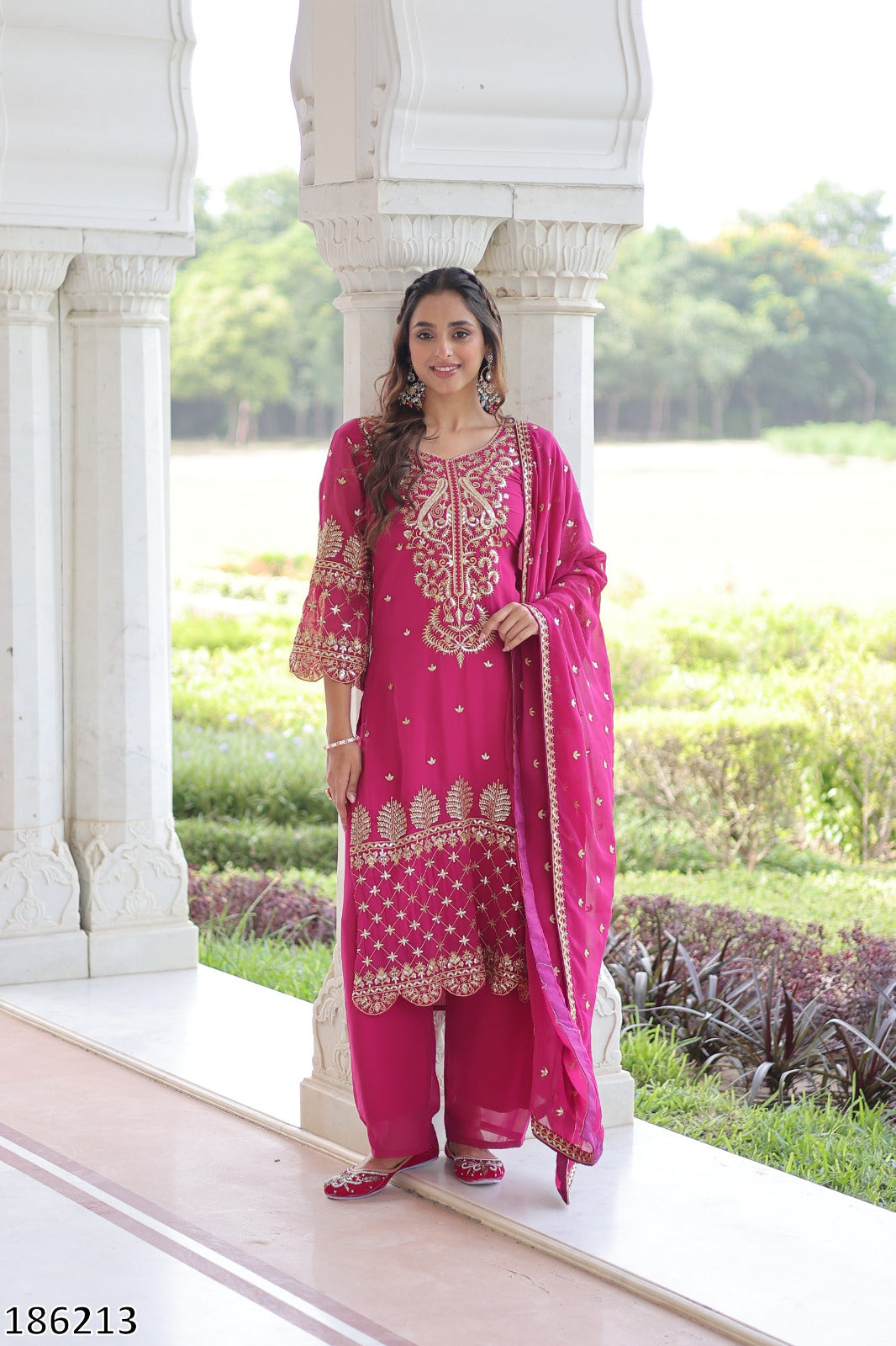 Premium Faux Blooming Kurti with Pant &amp; Dupatta Set